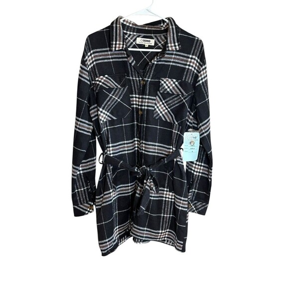 NWT Ci Sono Plaid Collection Button Down Belted Dress Tunic Size Medium - Picture 2 of 10
